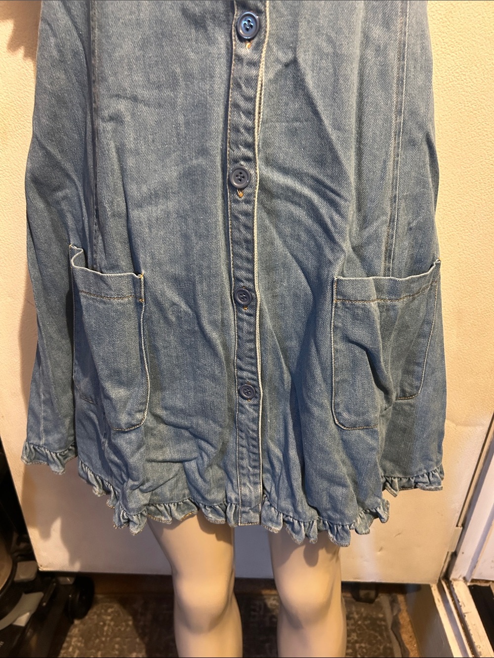 Olivaceous Light Blue Denim Ruffle-Sleeve Button Front Dress - Picture 2 of 9